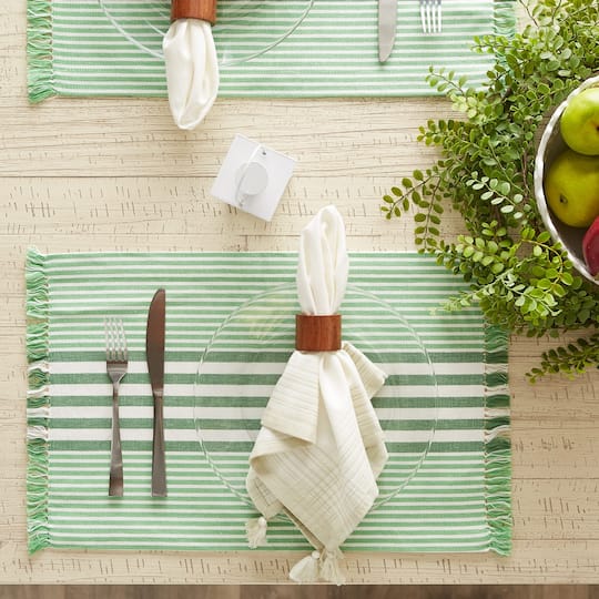 DII® Grass Green Stripes With Fringe Placemats, 6ct.